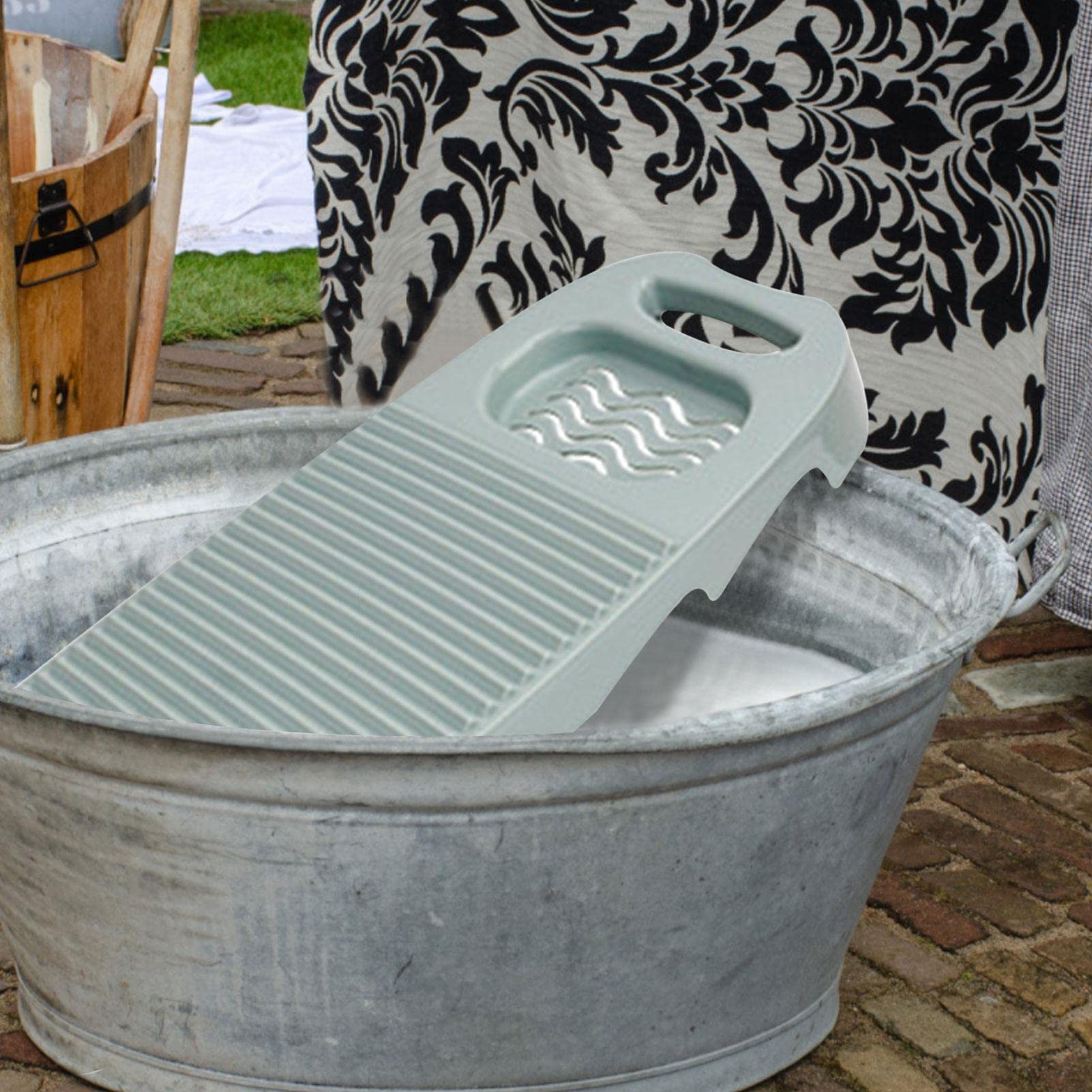 Planche à Laver En Bambou 50x18cm - Motif Vagues, Écologique, Lavage Main - Économise Eau Et Électricité