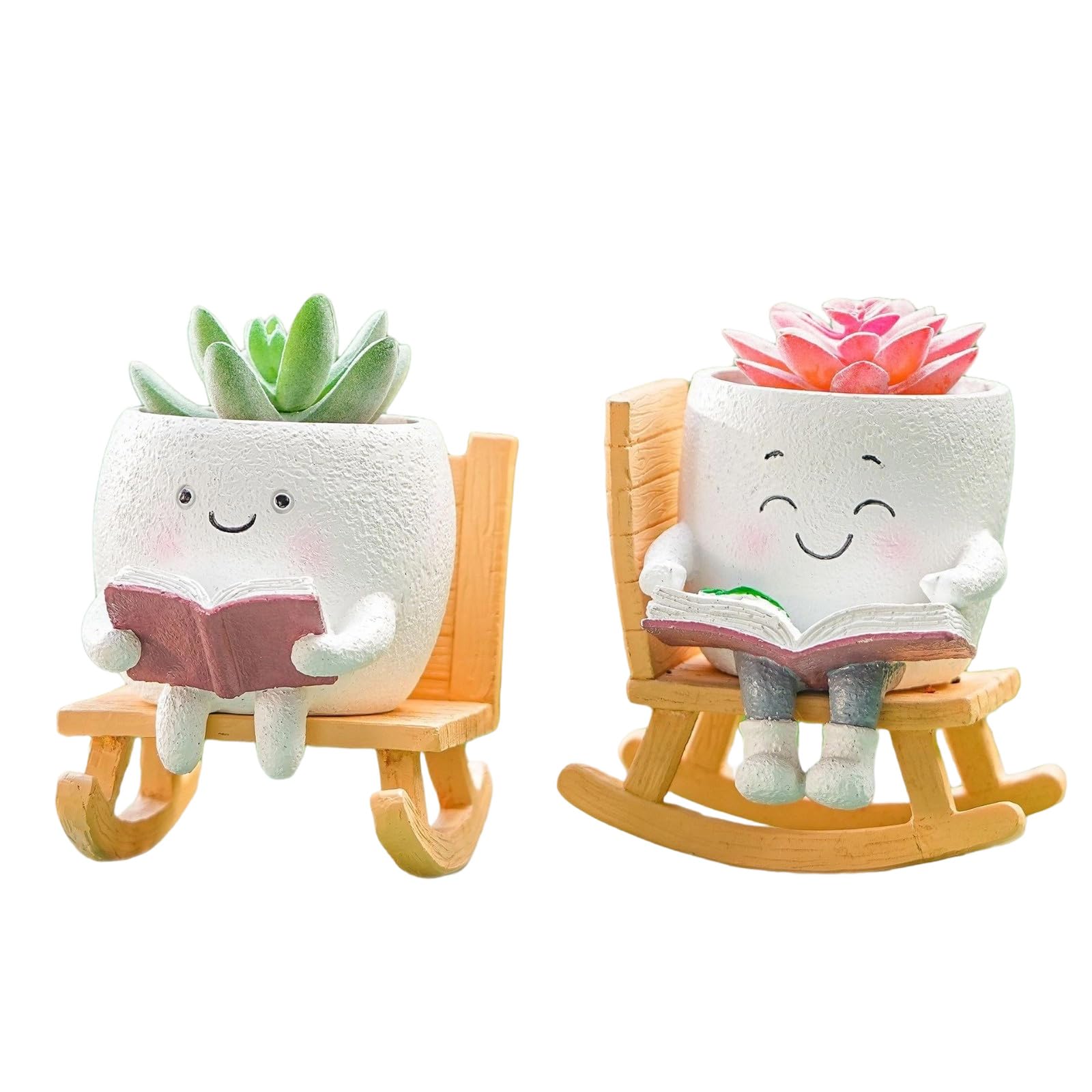 LUCKGONI Rocking Chair Smiles Faces Planter with Drainage Hole Lovely Head Planter for Indoor Outdoor Plant Succulents