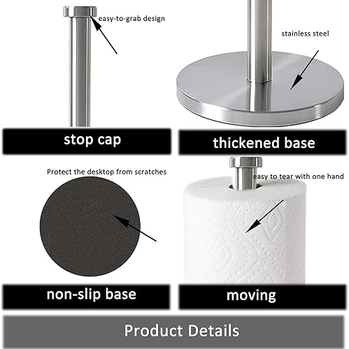 Miniatura 9 de GWGTHZ Soporte para toallas de papel de acero inoxidable, soporte para toallas de papel dorado para encimera de cocina y baño, toallero de papel de