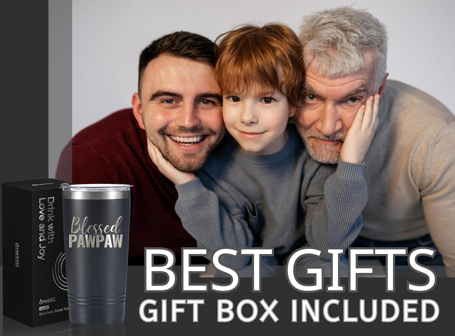 Onebttl Pawpaw Gifts, Grandpa Gifts from Grandchildren, Father's Day Gifts for Pawpaw, Laser Engraved Design, 20oz/590ml, Stainless Steel Tumbler with Straw & Lid, Black - Blessed Pawpaw - Image 3