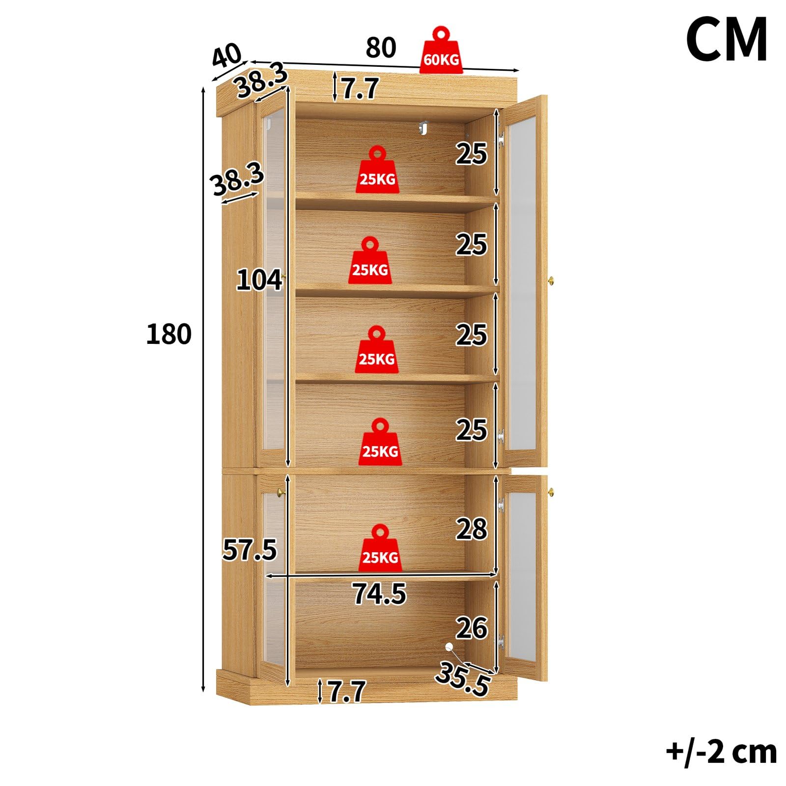 KOMHTOM Vitrine en Verre LED 80/160 x 40 x 180 cm, Rangement Vertical