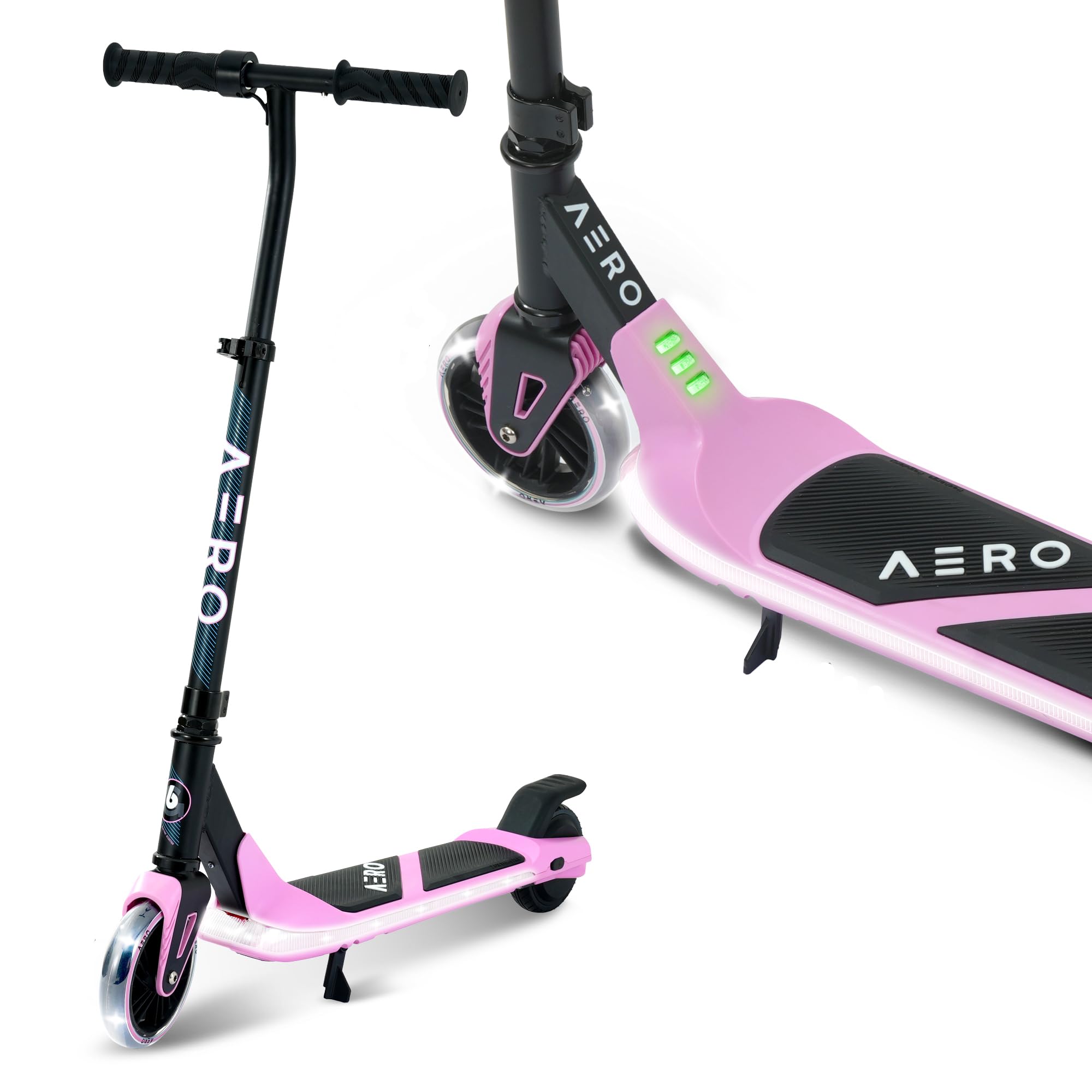 Aero iSporter Kids Electric Scooter | Hand Acceleraor & LED Lights | Electric scooters for Boys Girls Ages 6-12 | Rubber Deck Mat, Battery Indicator& Adjustable HeightsGlobal Recycled StandardGlobal Recycled StandardGlobal Recycled Standard