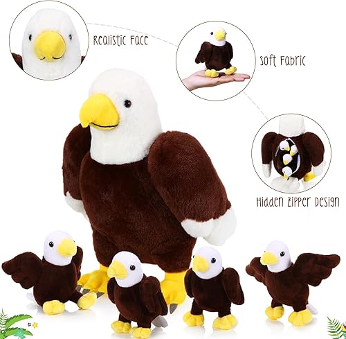 Vista 3 de Lenwen 5 Pcs Eagle Stuffed Animal Bulk 1 Plush Mommy with 4 Cute Babies Plush Wild Bald Eagles Stuffed Animal Toy for Boys Girls Birders Zoo Gifts