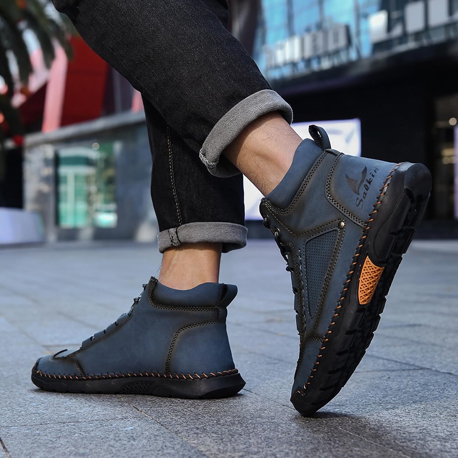 Men's Casual Hiking Chukka Boots,Comfort Handmade Leather Waterproof Non-slip Ankle-Support Lace-up Outdoor Travel Shoes