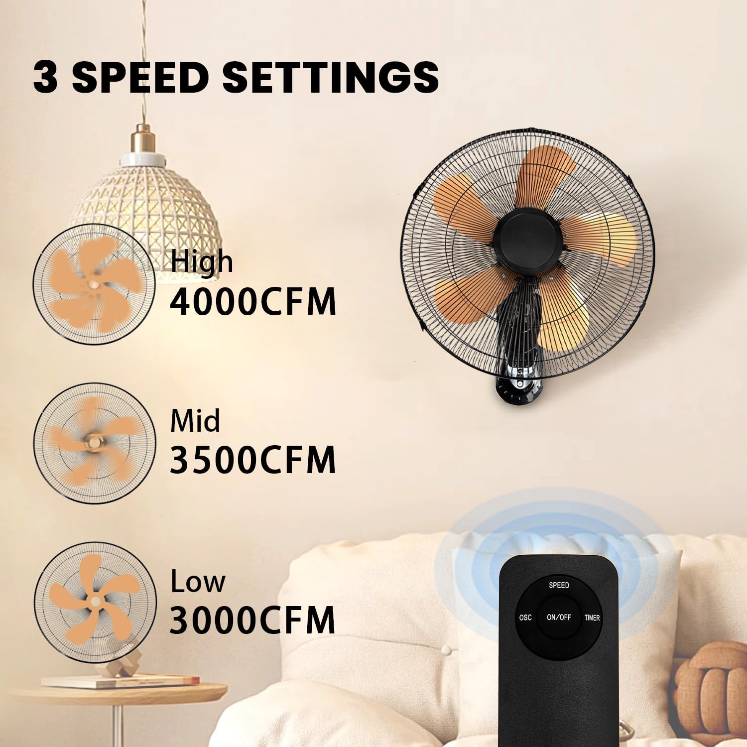 20 Inch Wall Mount Fan with Remote 2 Pack, 3-speed Wall Oscillating Fan with 5 Blades, Adjustable Tilt and Timing, High Velocity Wall Mounted Fans for Bedroom, Gym, Office, Warehouse, Garage