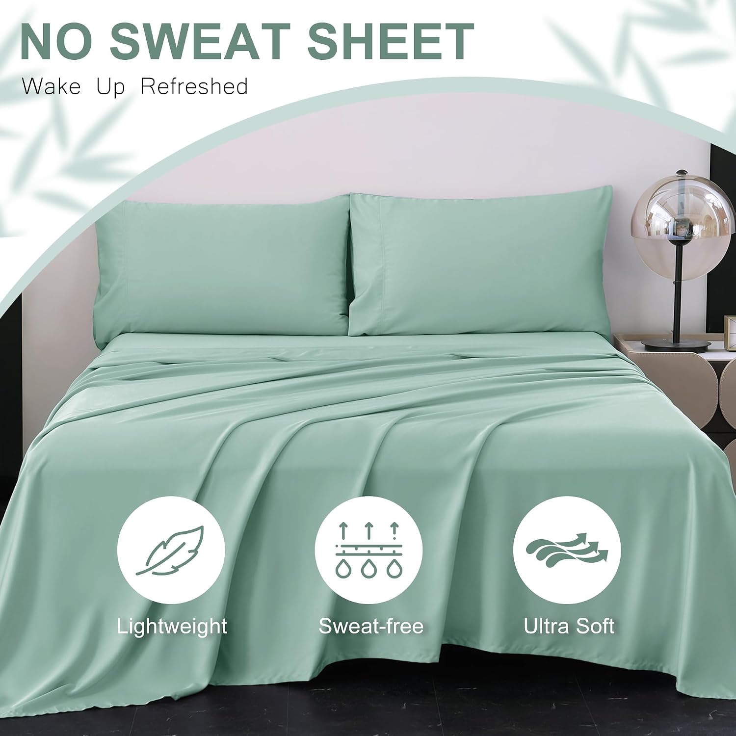 Viviland Cooling Queen Sheets, Bamboo Viscose Bed Sheets, Light Teal | for Hot Sleepers, Deep Pocket, Siky Cold Sheets, Elastic Corner Straps Included