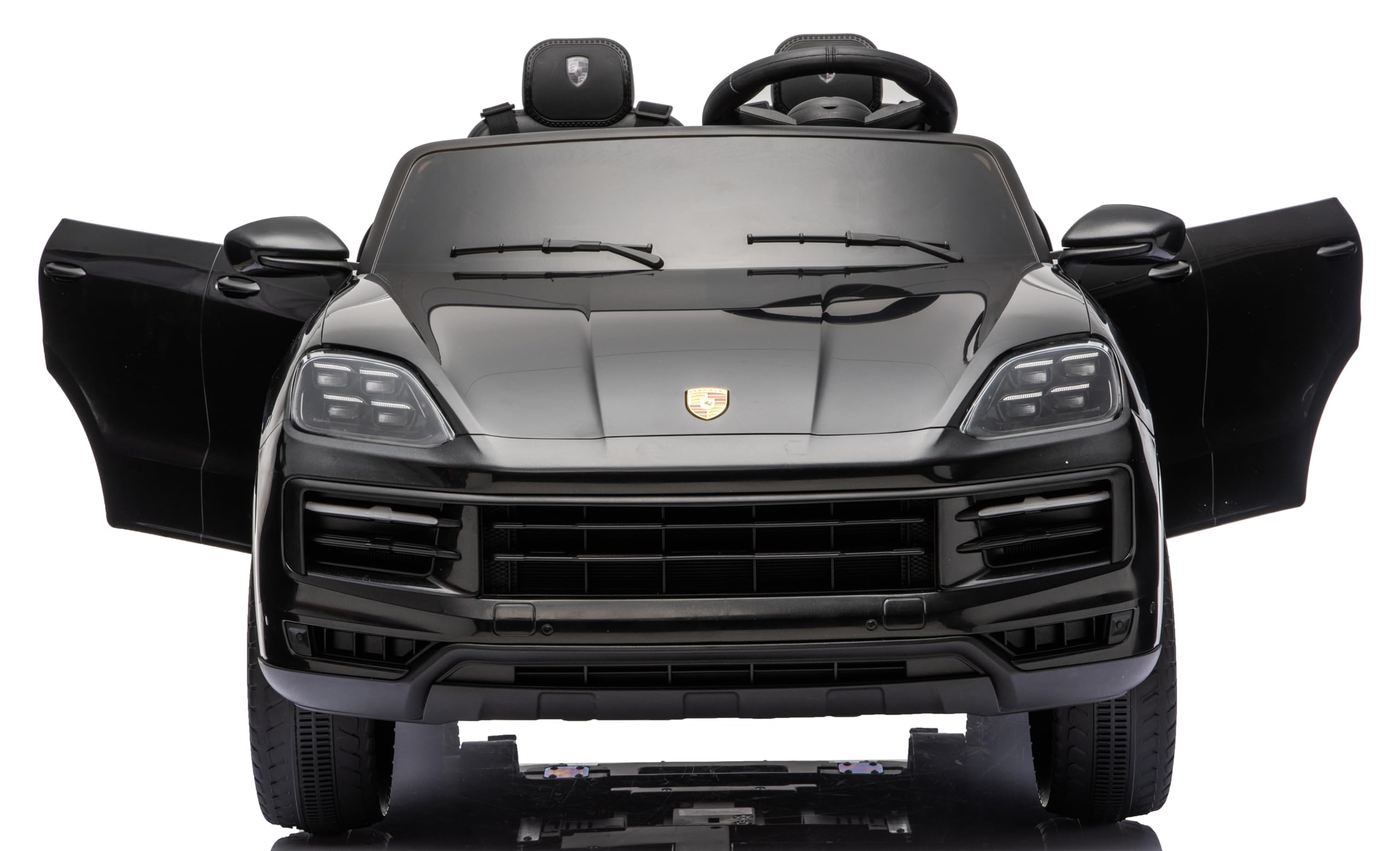Porsche Cayenne 24V Maxi SUV Elettrico per Bambini 2 Posti Macchina Elettrica con Telecomando Due Cinture a 3 Punti Luci LED Bluetooth Carico Massimo 60 Kg (Nero)