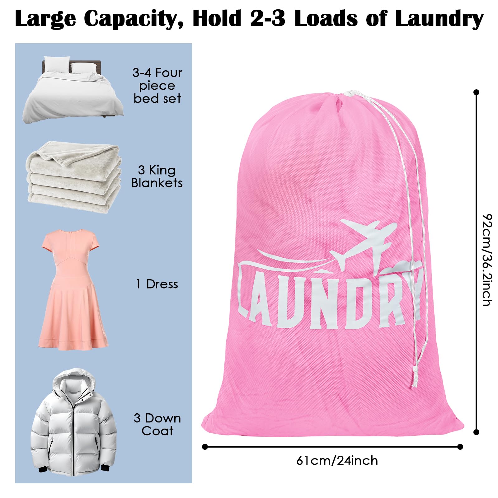 Bangbobi Lot De 2 Sacs à Linge De Voyage Pliable Grand Format Avec Cordon - Noir