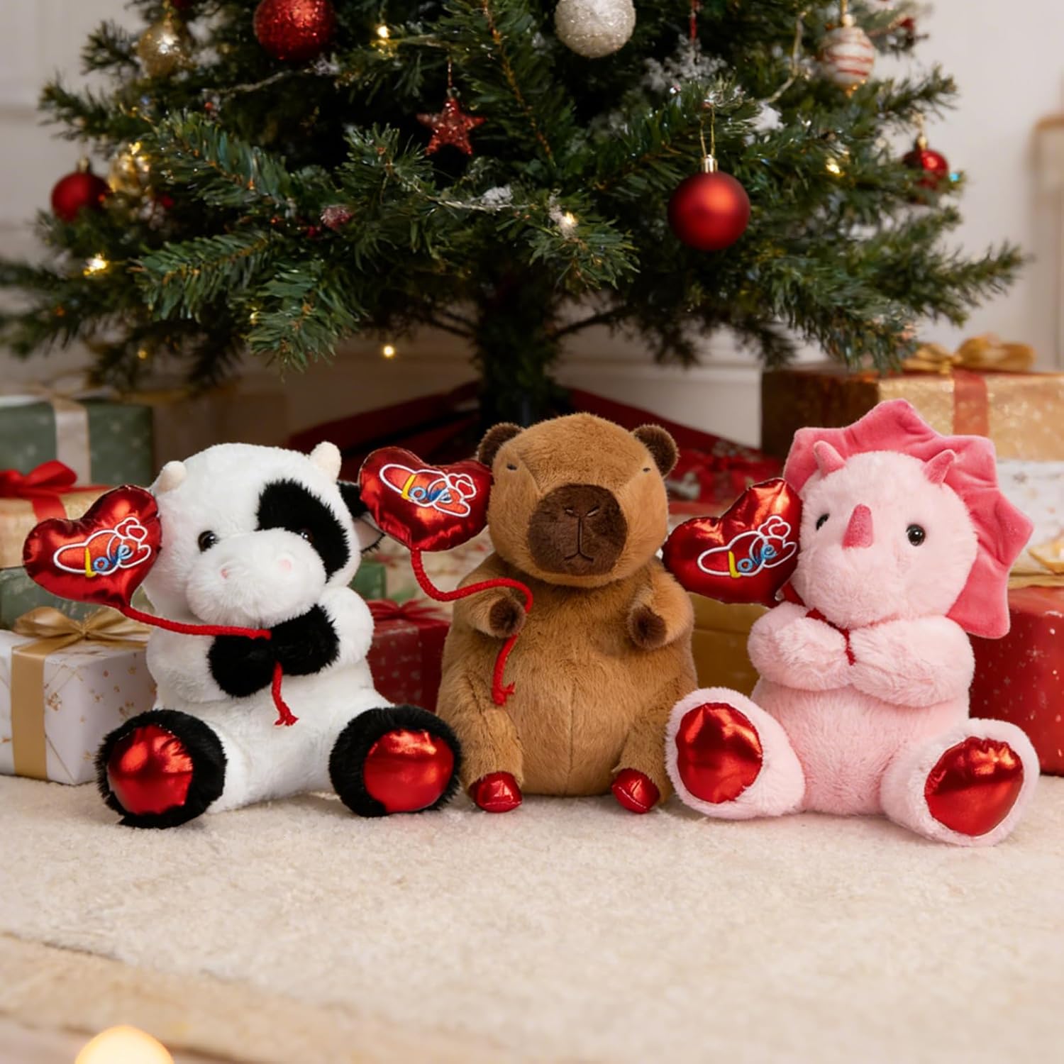HollyHOME Dinosaur Stuffed Animal Valentines Dinosaur Plush Triceratops Toy Holding Red Love Balloon for Kids and Girlfriend Valentines Anniversary Birthday Gifts 10 inches Pink
