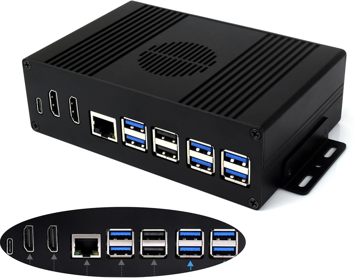 Multi-Functional All-in-One Mini-Computer Kit Compatible with Raspberry Pi 5, Pi5 PCIe Box Includes Aluminum Alloy Case, PCIe to 4-CH USB3.2 Gen1 Adapter Board, Pi5 HDMI and Type-C Adapter Board