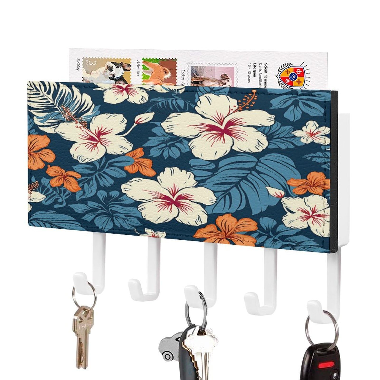 Soporte para llaves de pared Hawaii con acabados de piel sintética y metal