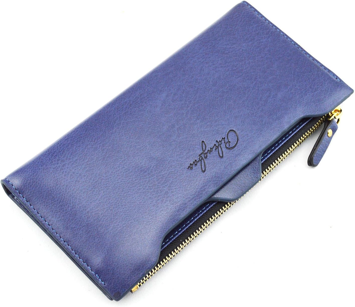 Women's Long Solid Zipper Hasp Clutch Wallet Blue