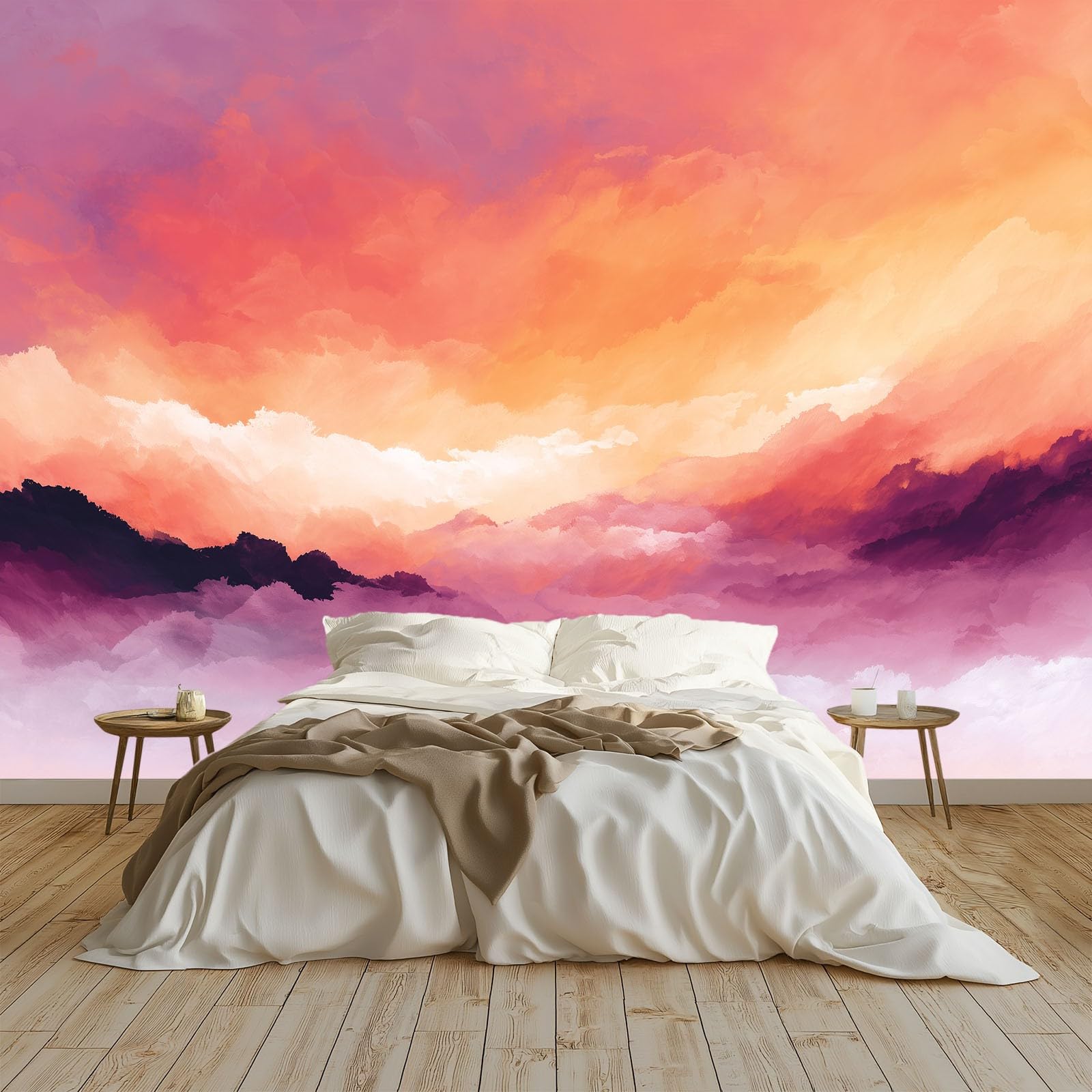 Papier Peint Panoramique Salon Chambre Enfant - Tapisserie Intissée Nuages Abstrait Rouge