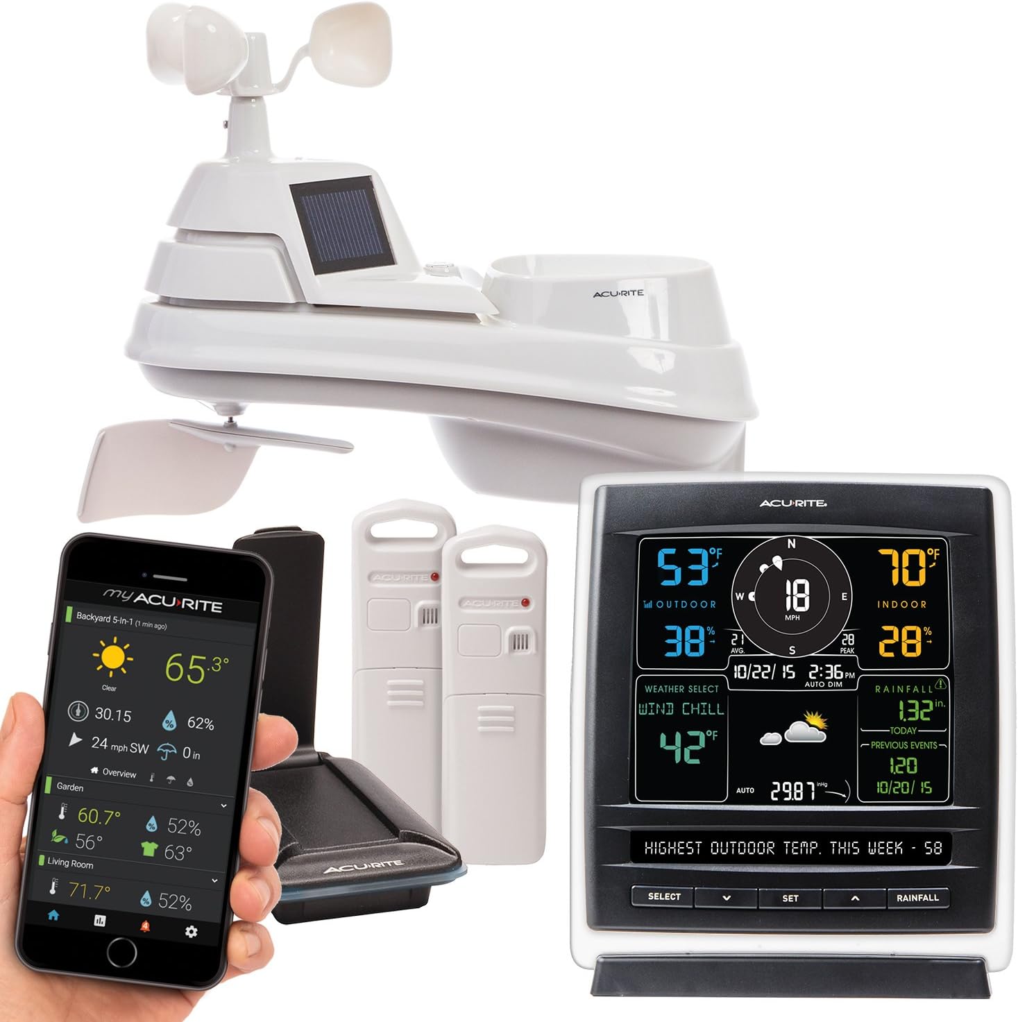 AcuRite 01085RM Color Display (Dark Theme), 5-in-1 Weather Station, & 2-Sensor Weather Environment System with My Remote Monitoring App
