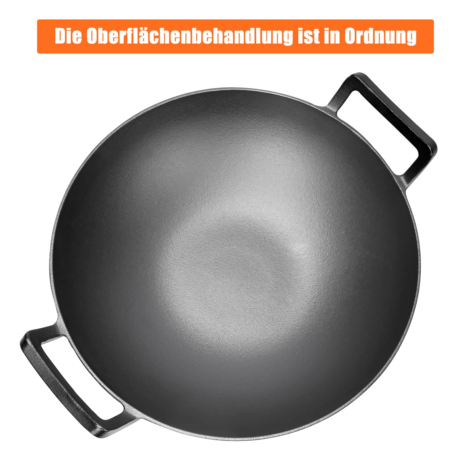 GFTIME Żeliwny wok Ø 36 cm, do grilla gazowego, do kuchenek indukcyjnych, ogniowych, żeliwnych patelni wok do Weber Spirit, Genesis Gourment, do grilla 57 cm
