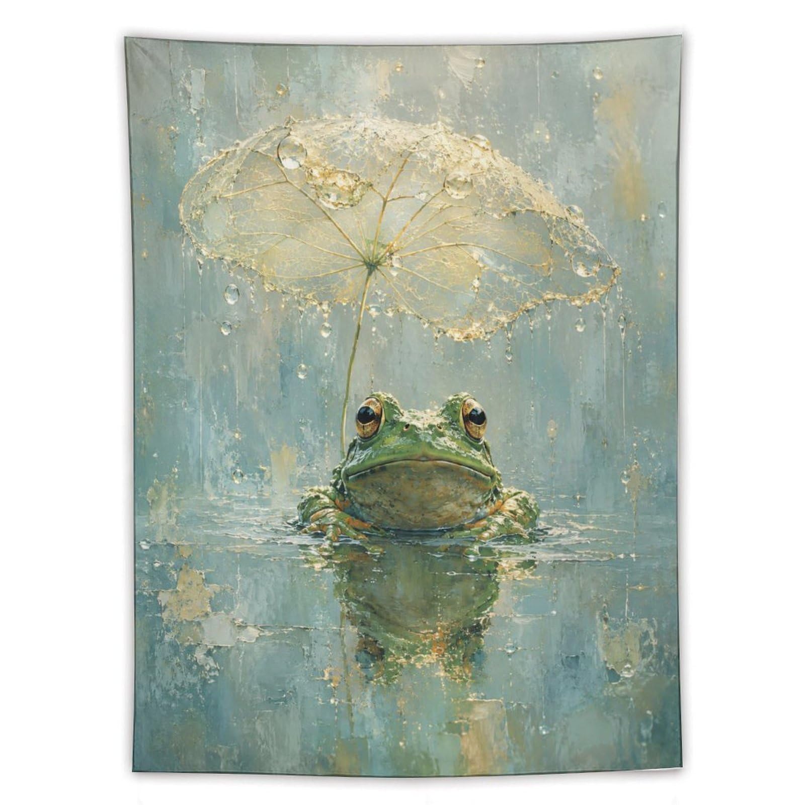 H3B8U2Y5 Watercolor Umbrella Frog Wall Tapestry, Ukiyo-e Style, Office