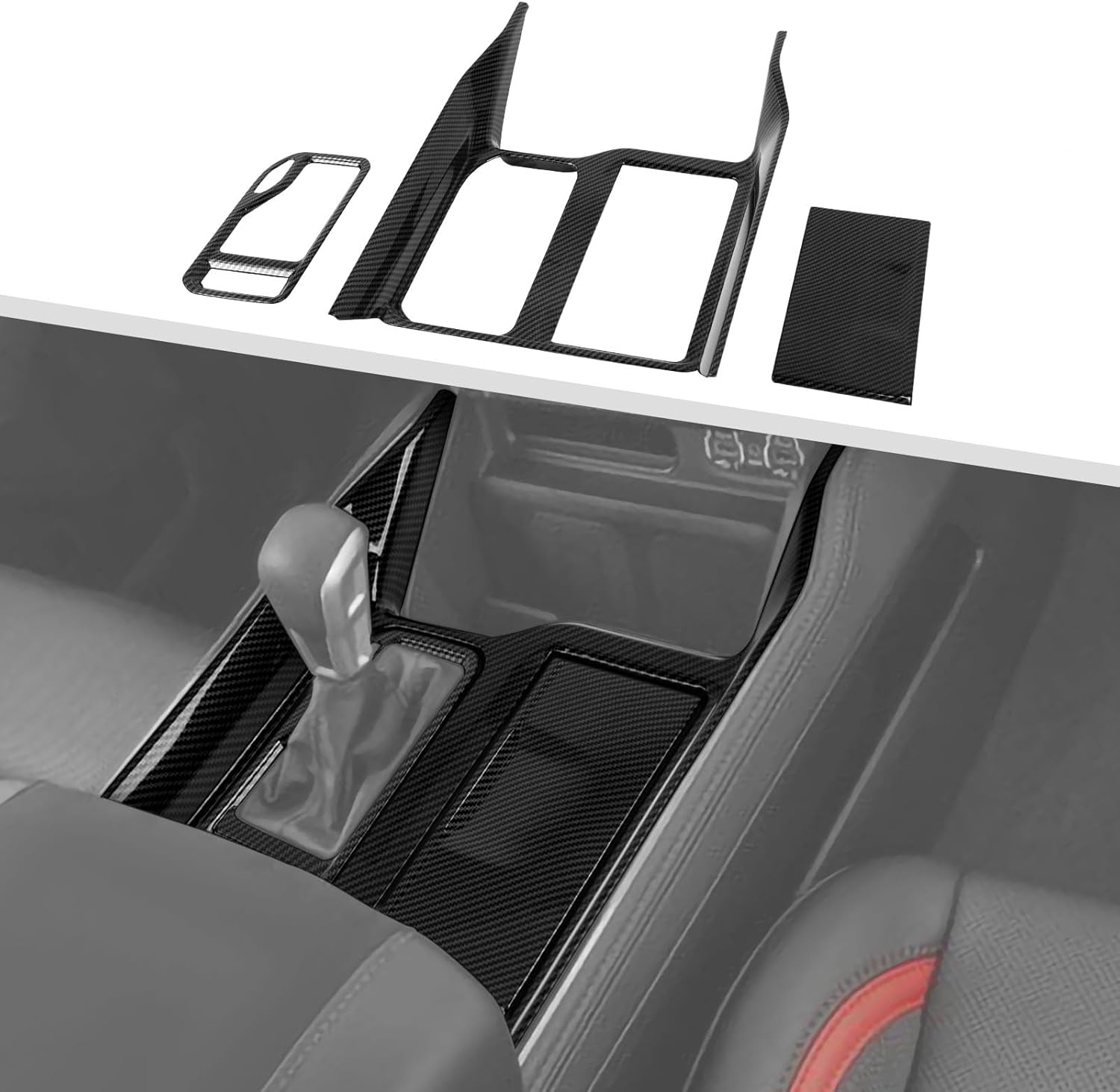 Jimen Fit for Dodge Ram 1500 TRX 2021-2024, 3PCS Gear Shift Panel Cover Interior Trim (Carbon Fiber)