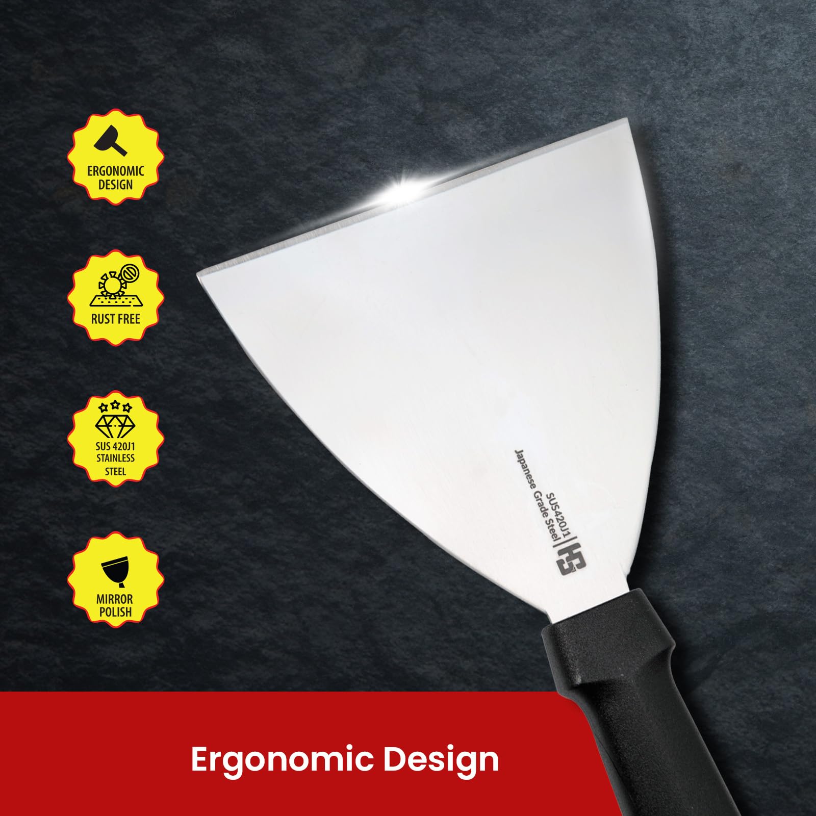 HS 6 Inch Professional Scraper with Medium Handle | Japanese Grade | Stainless Steel for Commercial Use | Black | SUS420J2 1