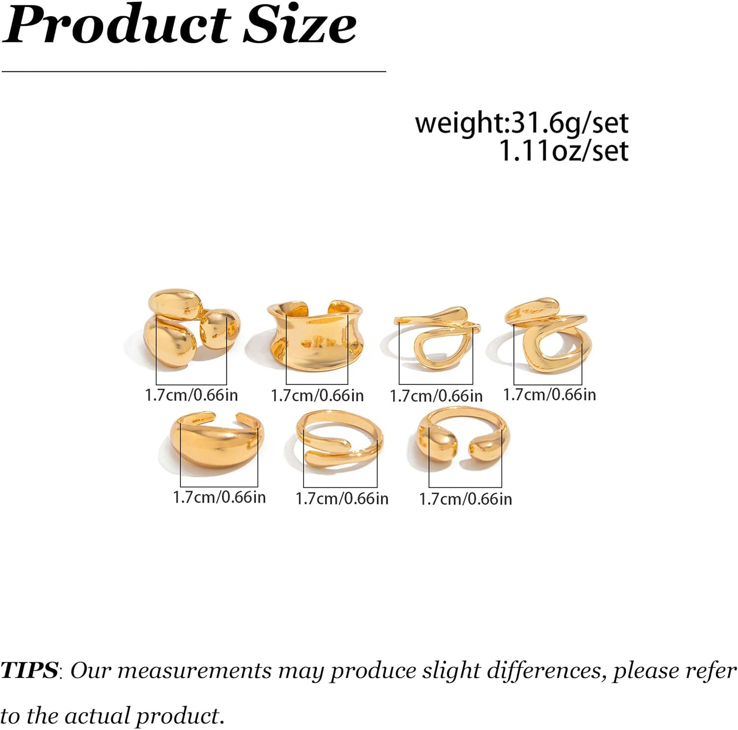 HUASAI Chunky Rings for Women Non Tarnish Gold Silver Gemstone Thumb Ring Stackable Vintage Statement Dainty Knuckle Set - Image 6