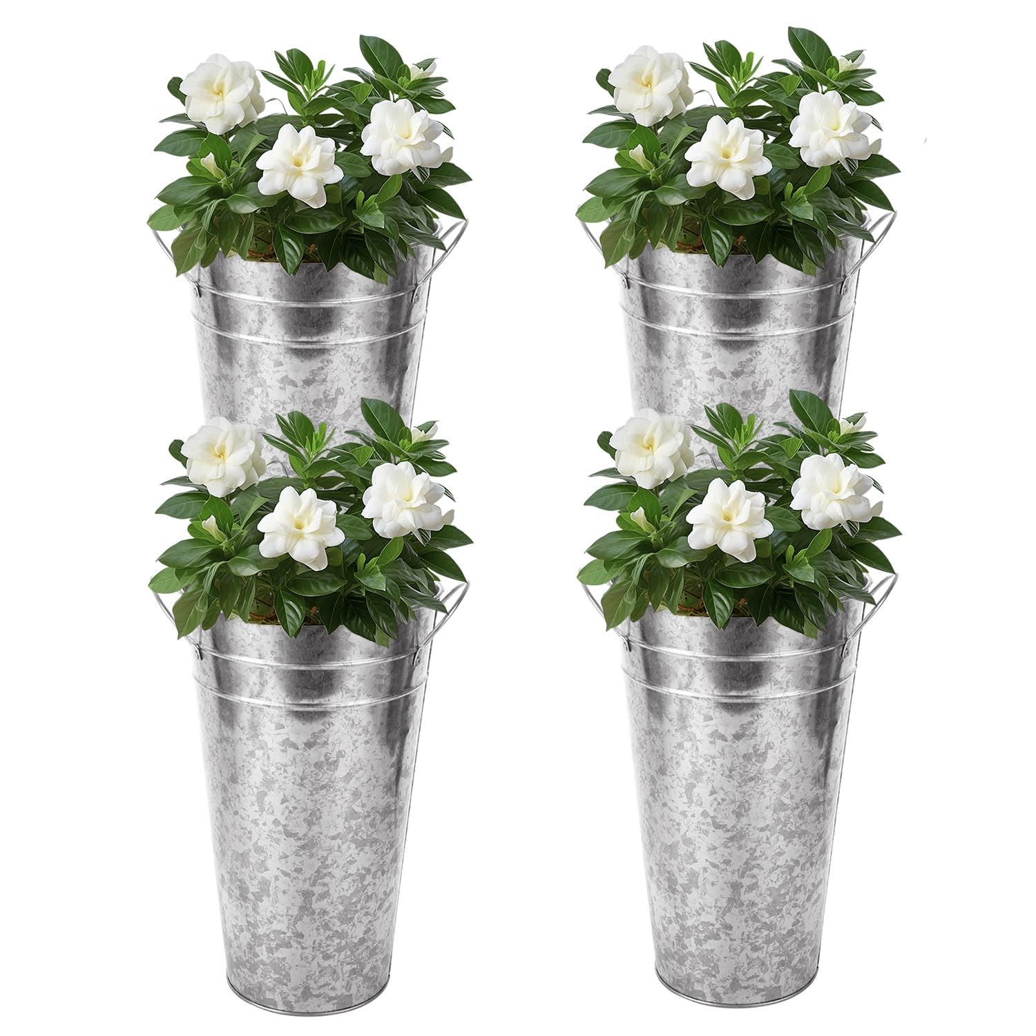 4PCS Galvanized Flower Bucket 12 inch Metal Vases for Flowers Large Galvanized Flower Bucket Vases Silver Galvanized Metal Flower Vases for Home Decor