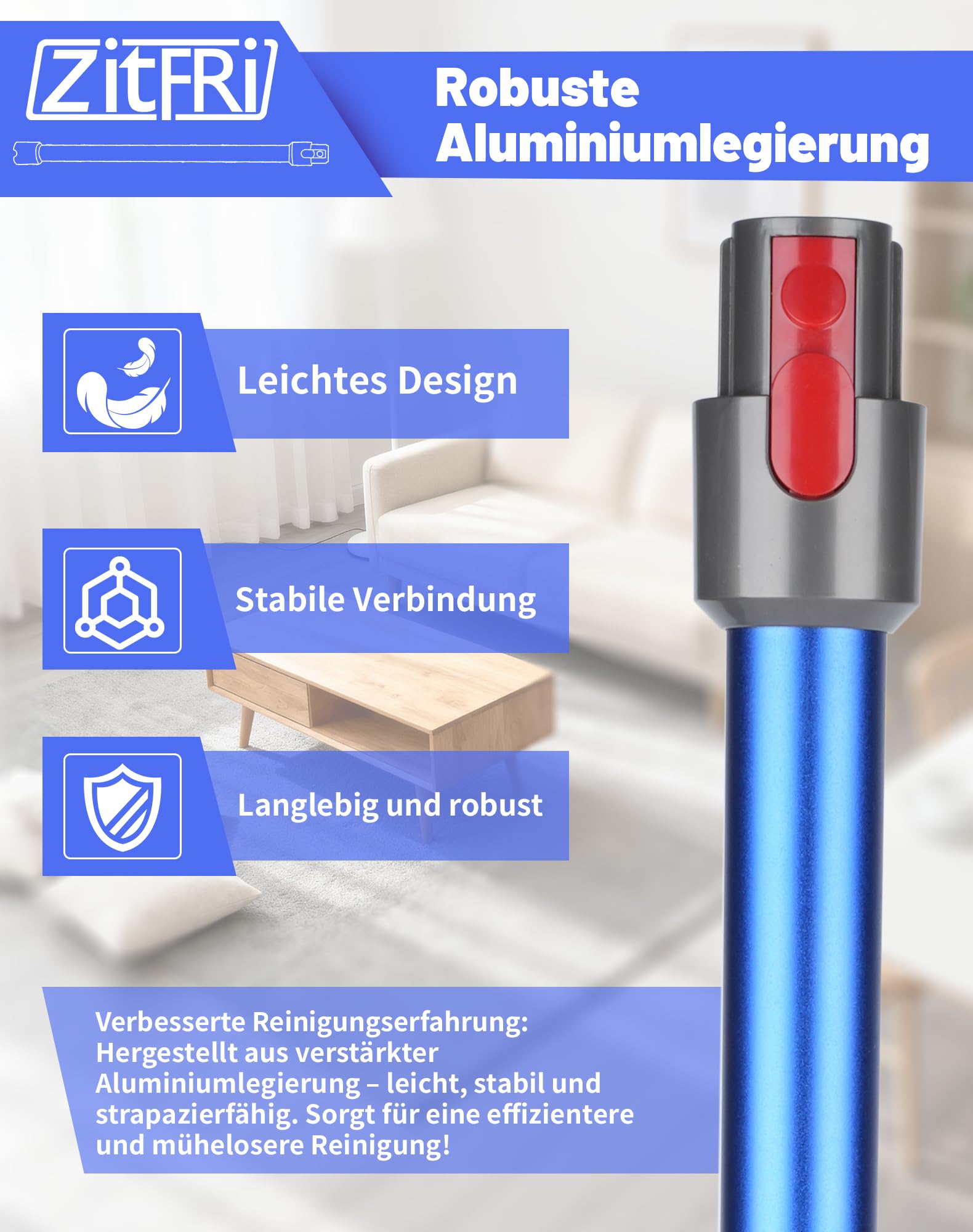 Verlängerungsrohr für Dyson V11 V15 V10 V8 V7 Rohr Kompaibel mit 967477-01 bis 09 Saugrohr Geeignet für Dyson Ersatzteile Saugrohr, 72CM - Blau