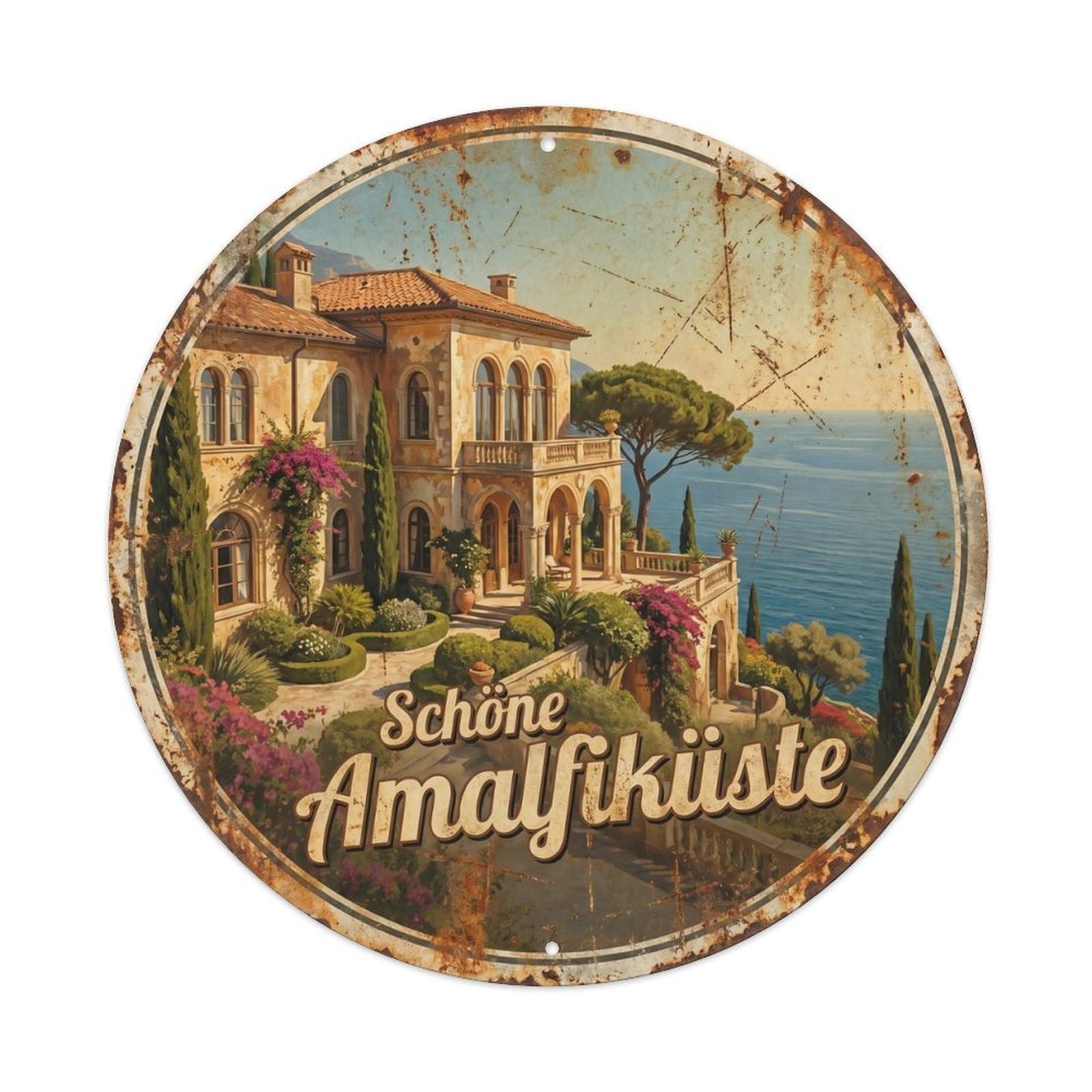 Vintage Travel Italian Coastal Villa Heritage Metal Tin Sign Plaque