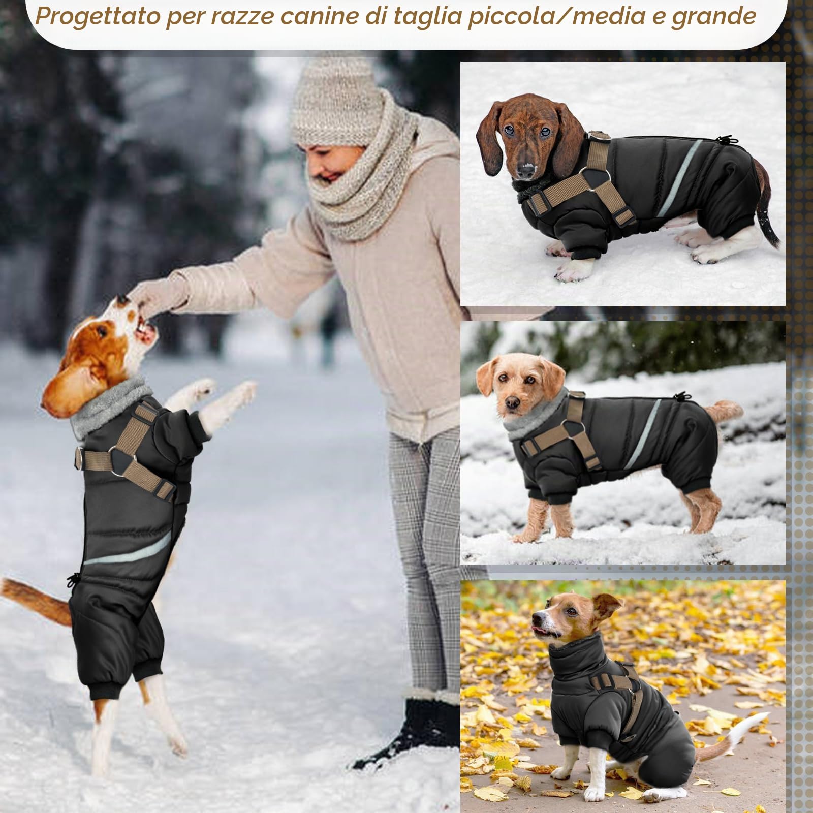 Cappotto Cane, Cappotti Per Cani Impermeabili Con Imbracatura, Cappottino Cane Taglia Piccola Media Grande, Vestiti Per Cani, Cappottino Imbottito Per Cane, Giubbotto Cane Antivento S-Xl