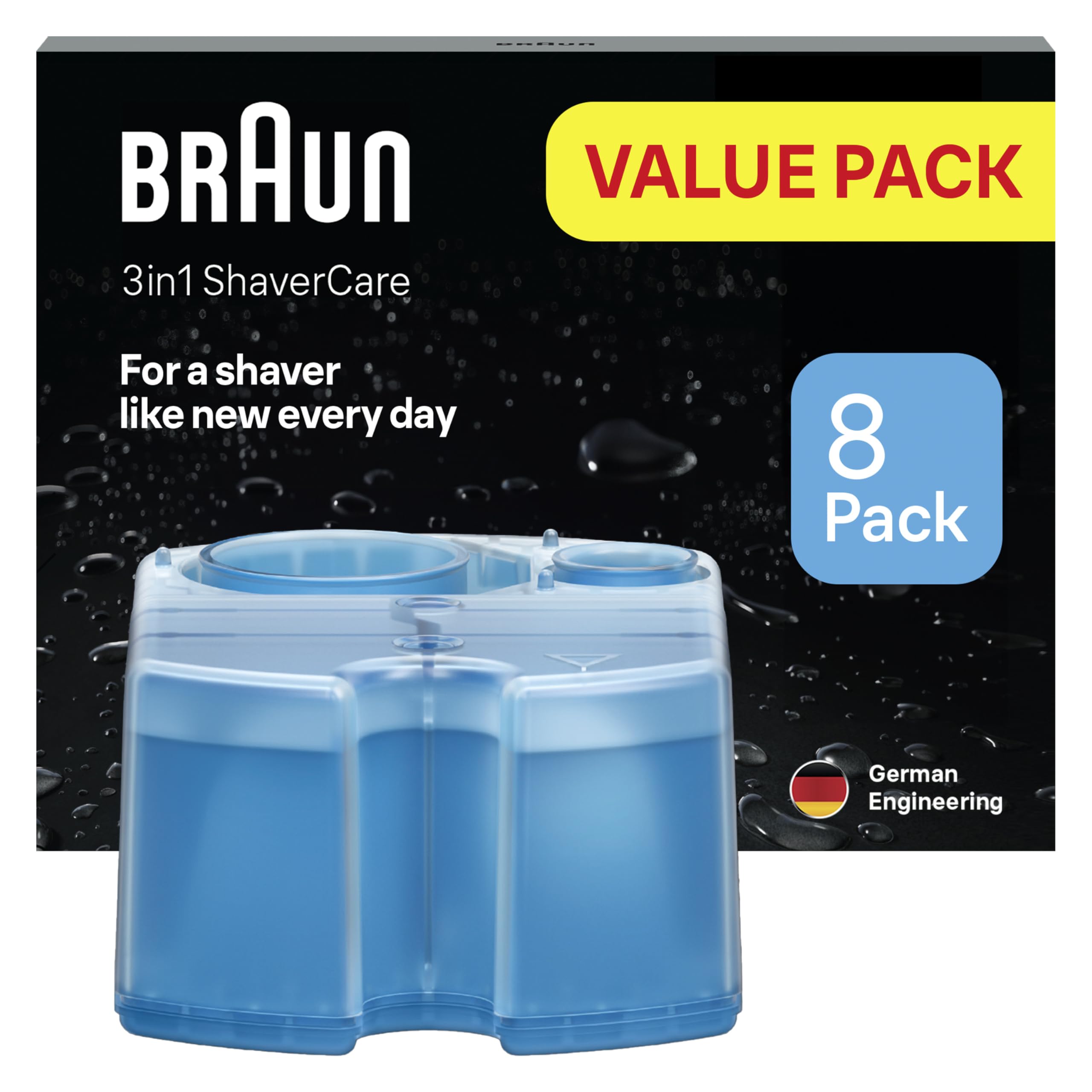 Braun 3-in-1 ShaverCare Reinigungskartuschen für Reinigungsstationen – ORIGINAL Kartuschen – Reinigt Rasierer 10x Besser Als Wasser, Scherkopfreiniger, Entfernt Haare und Hautpartikel – 8er Pack