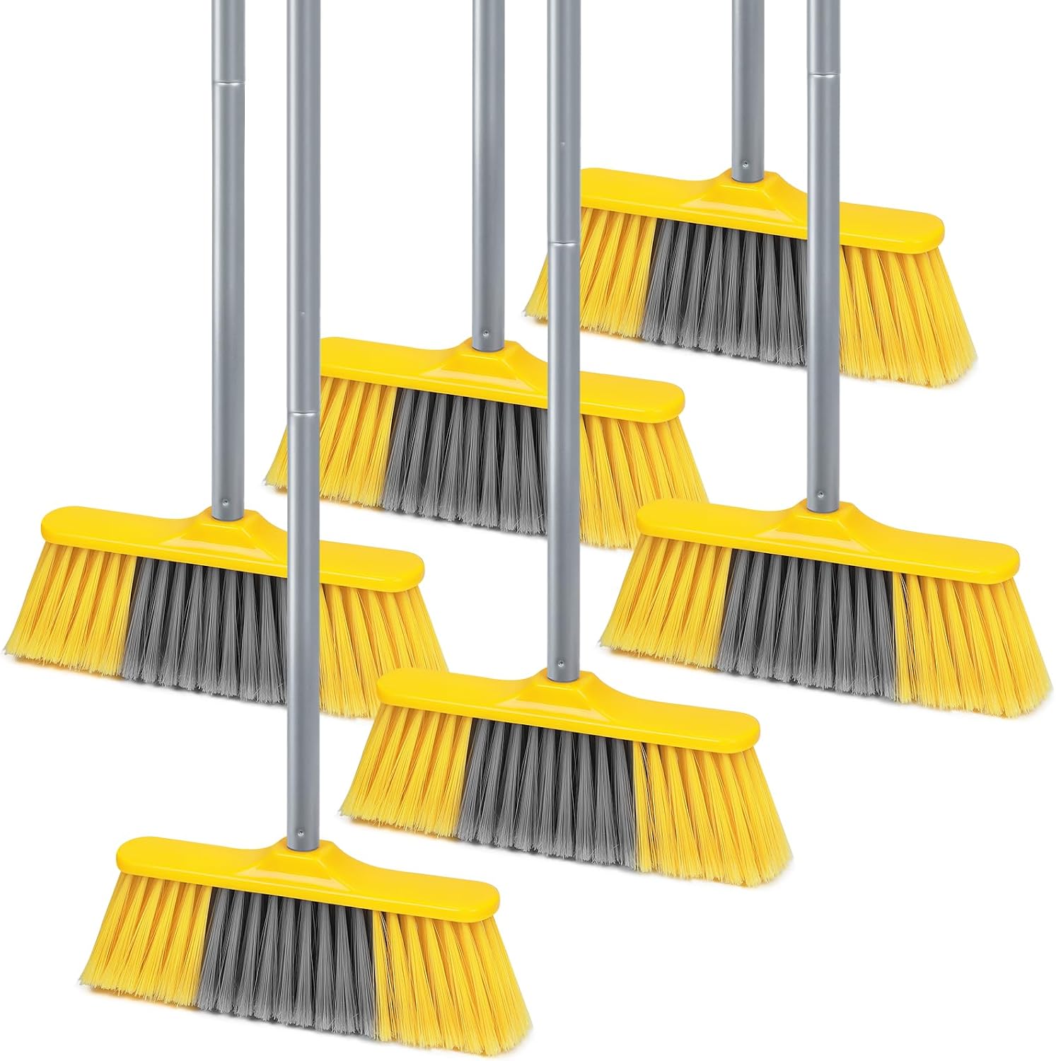 6 Pack Soft Bristle Indoor Brooms with 55" Long Handle, Heavy Duty Sweeping Broom for Hardwood Floors, Tile, Kitchen, Lobby, Office, Garage & Indoor Floor Cleaning