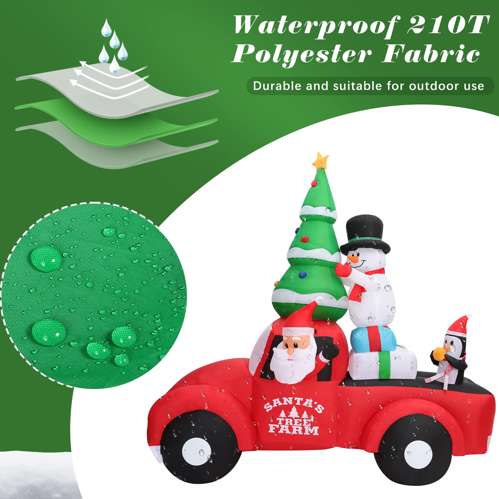 Lewondr Weihnachten aufblasbare, Wasserdicht Leuchtender Lastwagen Weihnachtsdekoration, Weihnachten Hof Dekorationen mit eingebautem LED-Licht, Outdoor-Weihnachtsdekorationen für Garten, Rot/Grün