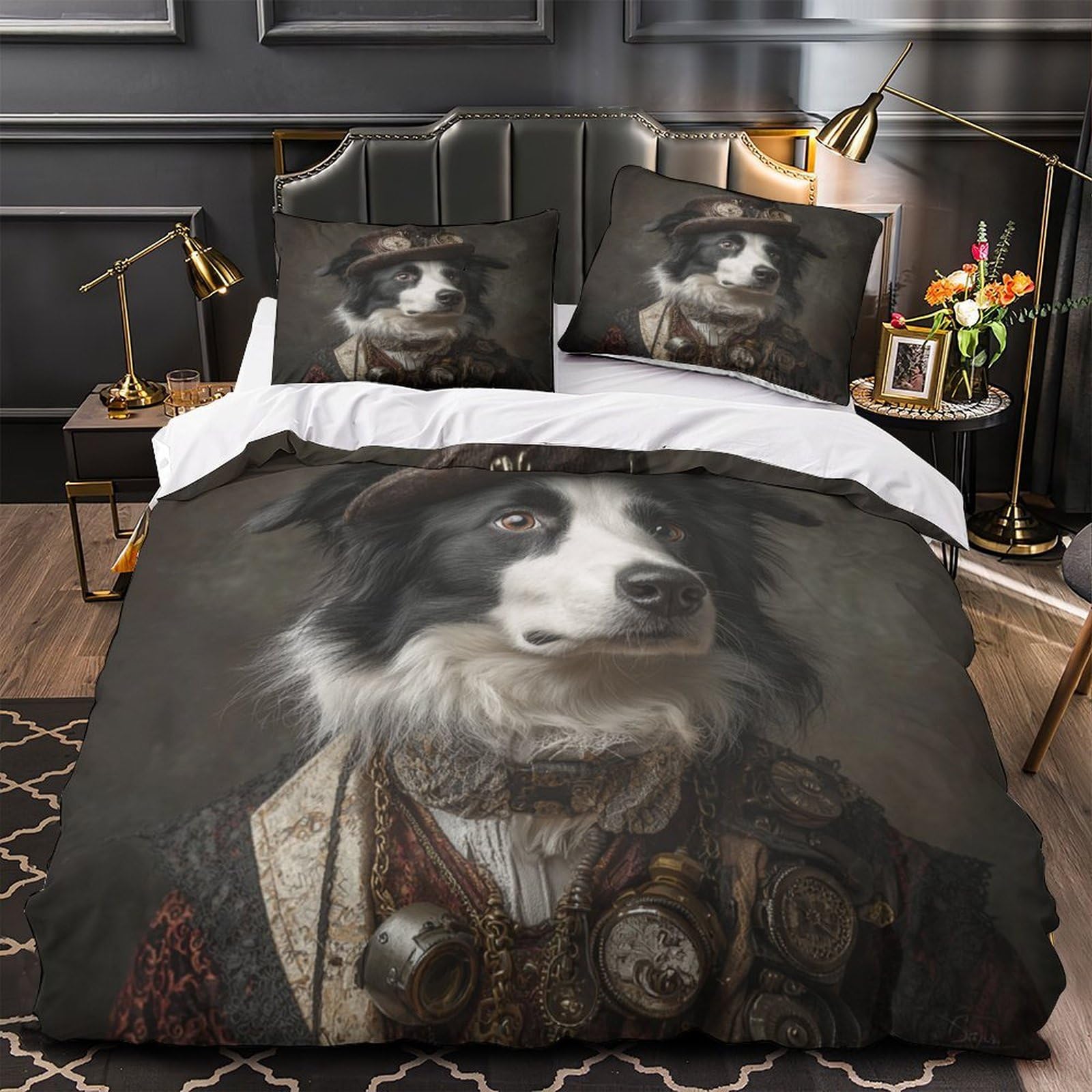 Parure de lit chien steampunk pour décorer une chambre ado ou adulte