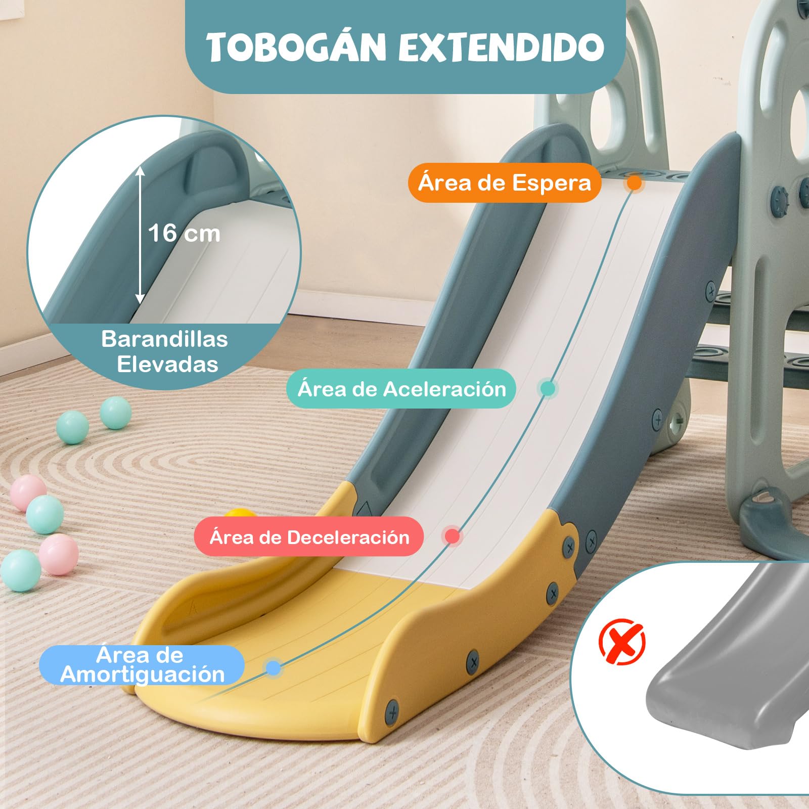 COSTWAY Toboganes Infantiles con Columpio 4 en 1, Tobogán y Columpio para Niños con Aro de Baloncesto y Escalador, Parque Infantil Interior para Niños de 18+ Meses