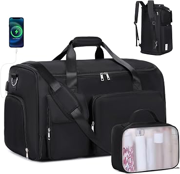 ACESAK Garment Bags for Travel, 2 in 1 Convertible Carry On Duffle Bag Suit Bags Foldable Backpacks with Shoe Compartment & Toiletry Bag, Hanging Bags for Clothes Dress Suit for Men Women Gift Black
