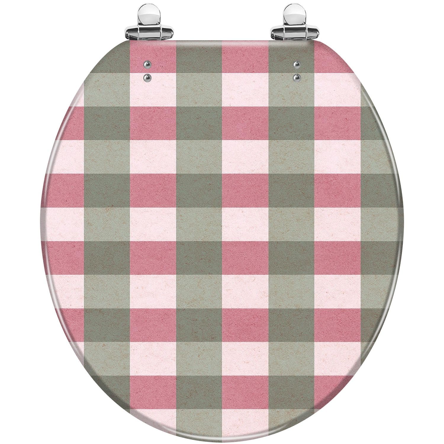 Dusty Pink gining g g g Gingham Resin Toilet seat Quick Release Release, Adjustable, Lightweight, Durable, Portable, User-Friendly, Compact, Decorative, Round, Check