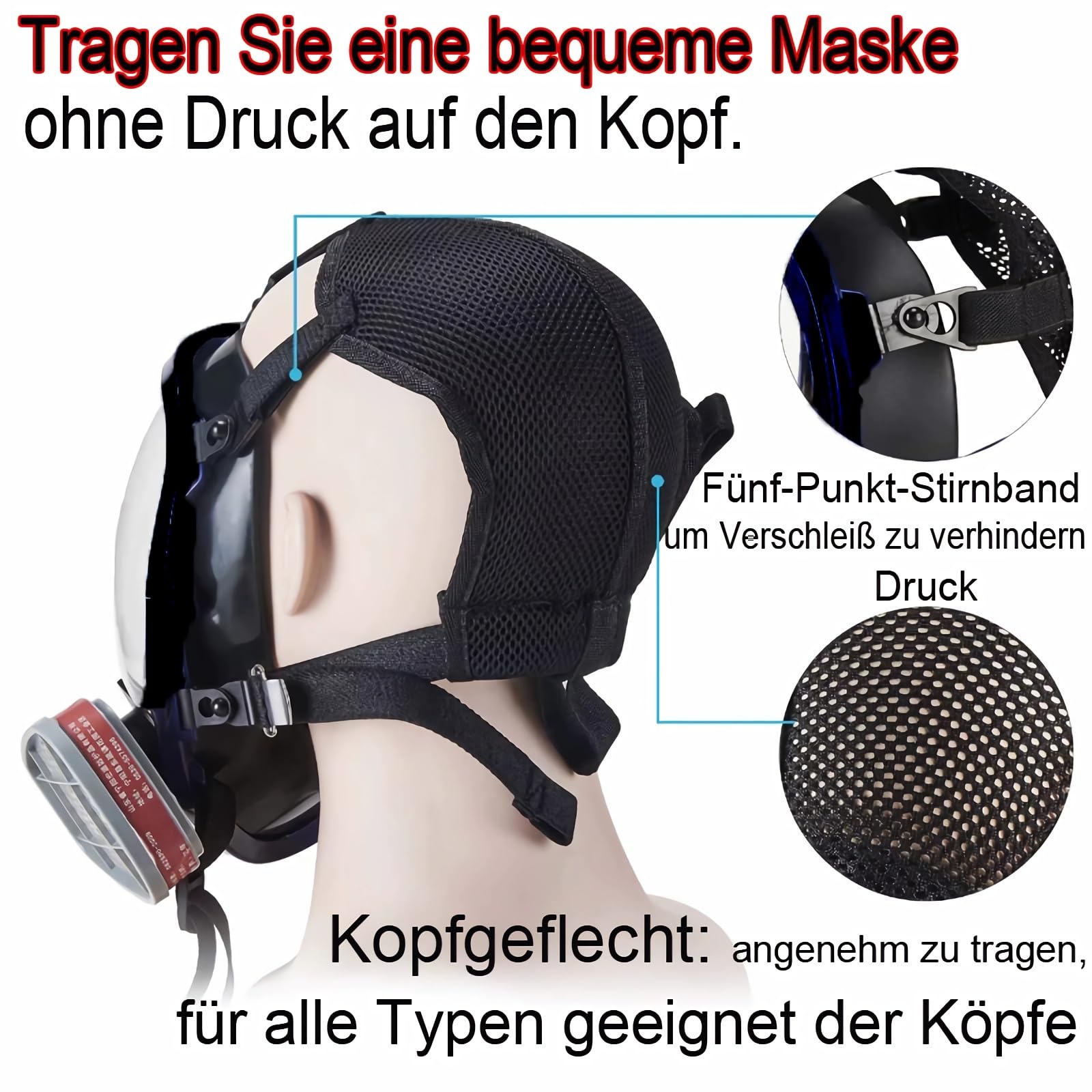 Masque respiratoire réutilisable complet pour le visage, masque à gaz, masque de protection contre la poussière industrielle pour pulvérisation, ponçage, peinture, polissage, 10 tampons de