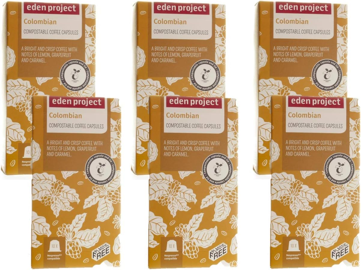 60 PLASTIC FREE Eden Project Colombian Home compostable Nespresso Compatible Capsules (6 x 10)