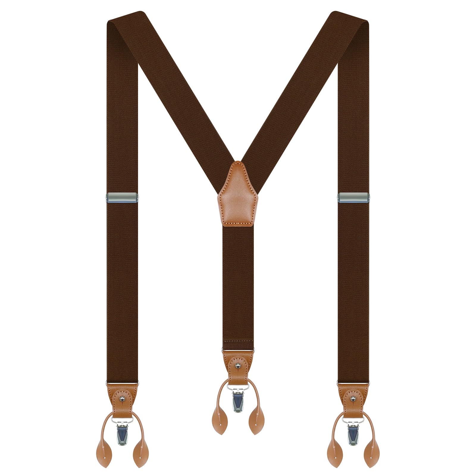 Generisch Szelki męskie szerokie 3,5 cm elastyczne Suspenders Men kształt litery Y, ciemnobrązowy, 120 | Szelki męskie, regulowane, antypoślizgowe, zdejmowane, 3 klipsy, 6 sztuk, skórzane dziurki na guziki