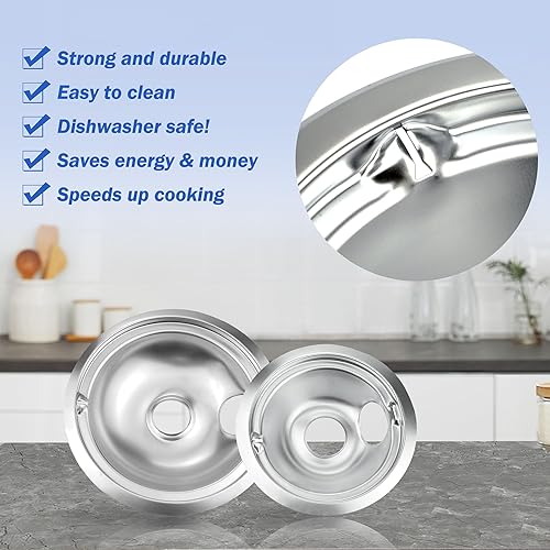 Miniatura 3 de Moldes de goteo Chrome Range compatibles con GE, Hotpoint y Kenmore Electric Stove - Reemplazo para WB31T10010, WB31T10011 (paquete de 4, 2 piezas