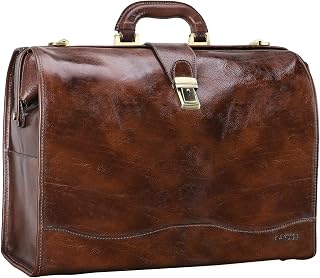 Vintage Leather Briefcase for Men with Lock 15.6 Inch Laptop Business Lawyer Bags Attache Case Hard Doctor Bag