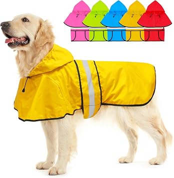 Fashion Hooded Dog Raincoat - Reflective Dog Rain Jacket Lightweight Waterproof Rain Coat for Large Dogs X-Large, Yellow
