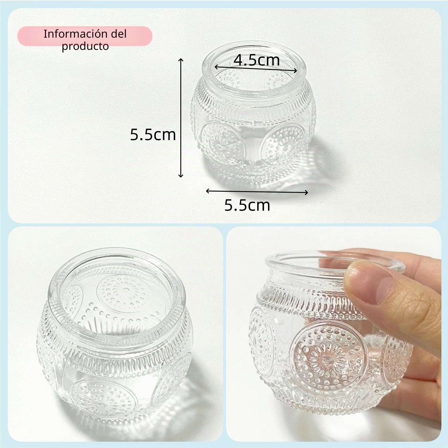 6 Piezas Velas Votivas Rosas, Portavelas de Vidrio para Boda, Fiesta, Decoración del Hogar, Centro de Mesa (12, Claro)