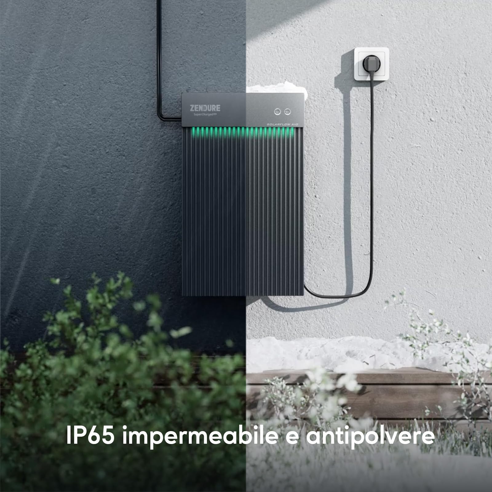 Zendure AIO2400 Centrale Elettrica da Balcone, con Accumulo, 2400 Wh LiFePO4, Ingresso Solare 1200 W, Uscita 1200 W, con Shelly Pro 3EM, Design Monopezzo, app, IP65, 0 dB, con Shelly Plus Plug S
