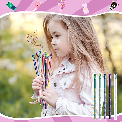 Miniatura 6 de Glenmal 100 lápices perfumados para niños, lápices de grafito HB con 100 adornos de dibujos animados, borrador de silicona, regalo para la escuela,