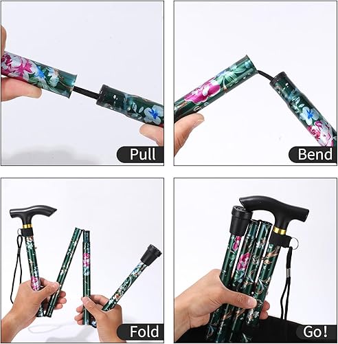 Miniatura 5 de Walking Cane, Folding Cane for Man & Women, Portable Lightweight 5-Level Adjustable Height, Collapsible Cane for Seniors Balancing Mobility Aid