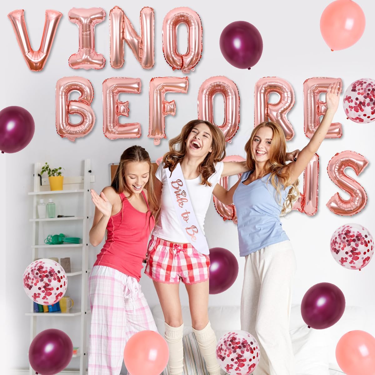 Tema del vino Despedida de soltera Decoraciones con Vino Antes de los votos Globo Banner Novia para ser Sash Botella de champán Vidrio Anillo de diamante Globo de aluminio