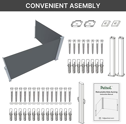 Miniatura 8 de Toldo lateral retráctil de 236 x 71 pulgadas, de aluminio, divisor de privacidad para exteriores, resistente al agua y a los rayos UV, pantalla