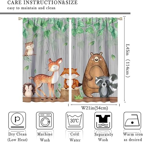 Miniatura 2 de YCness Cortinas rústicas de animales, animales salvajes, osos, zorros, ciervos, tratamientos de ventana para sala de estar, dormitorio, juego de 2