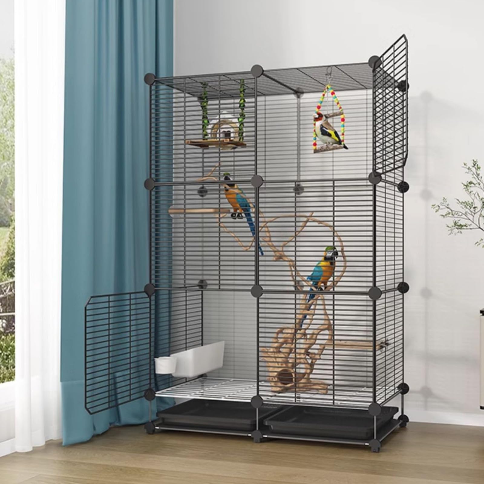 Grande cage à oiseaux pour perruches et perroquets avec plateau amovible