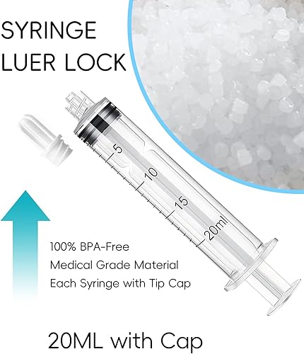 Miniatura 20 de Jeringa Luer Lock de 0.1 fl oz sin aguja, jeringas de plástico de 3 cc, estériles, selladas individualmente, paquete de 30