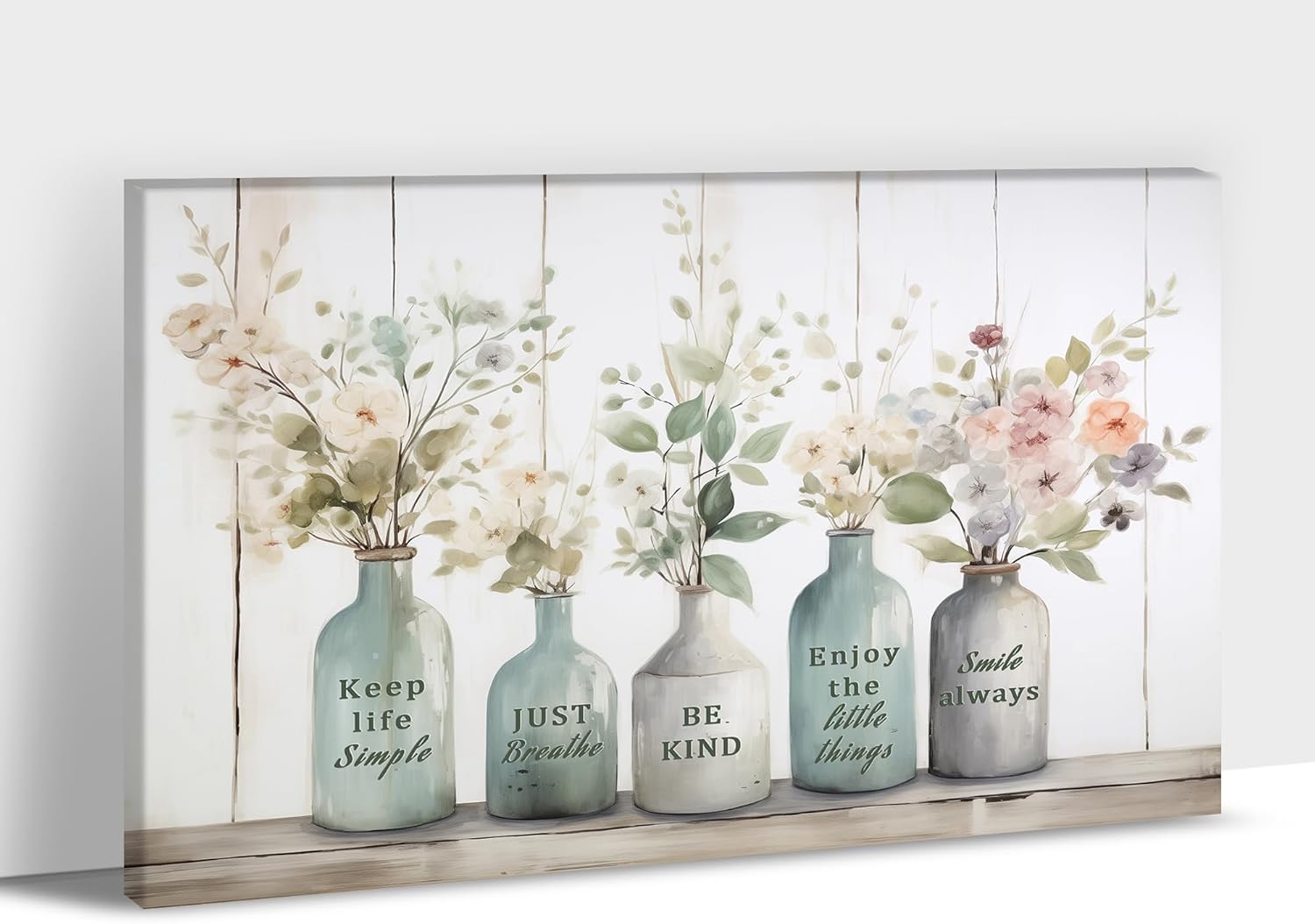 Farmhouse Wall Art - Bathtub Full Of Flowers Pictures, Vintage Bathroom Decor For Rustic Home, Framed Canvas Prints Ready To Hang 18X24 Inches